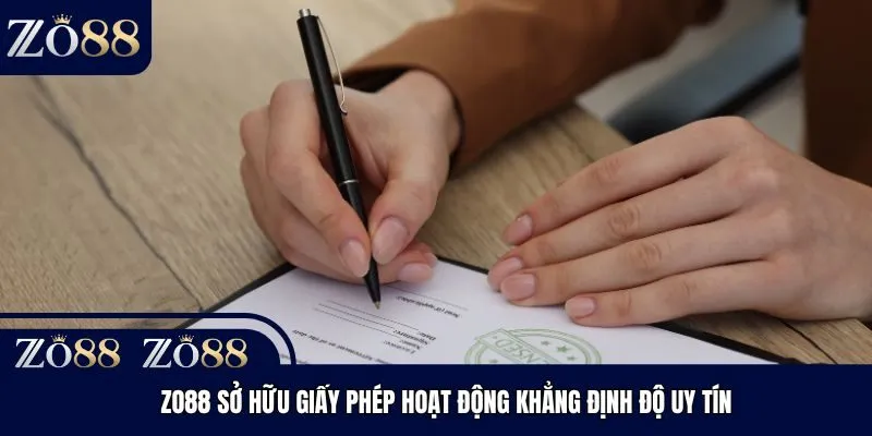 Zo88 sở hữu giấy phép hoạt động khẳng định độ uy tín